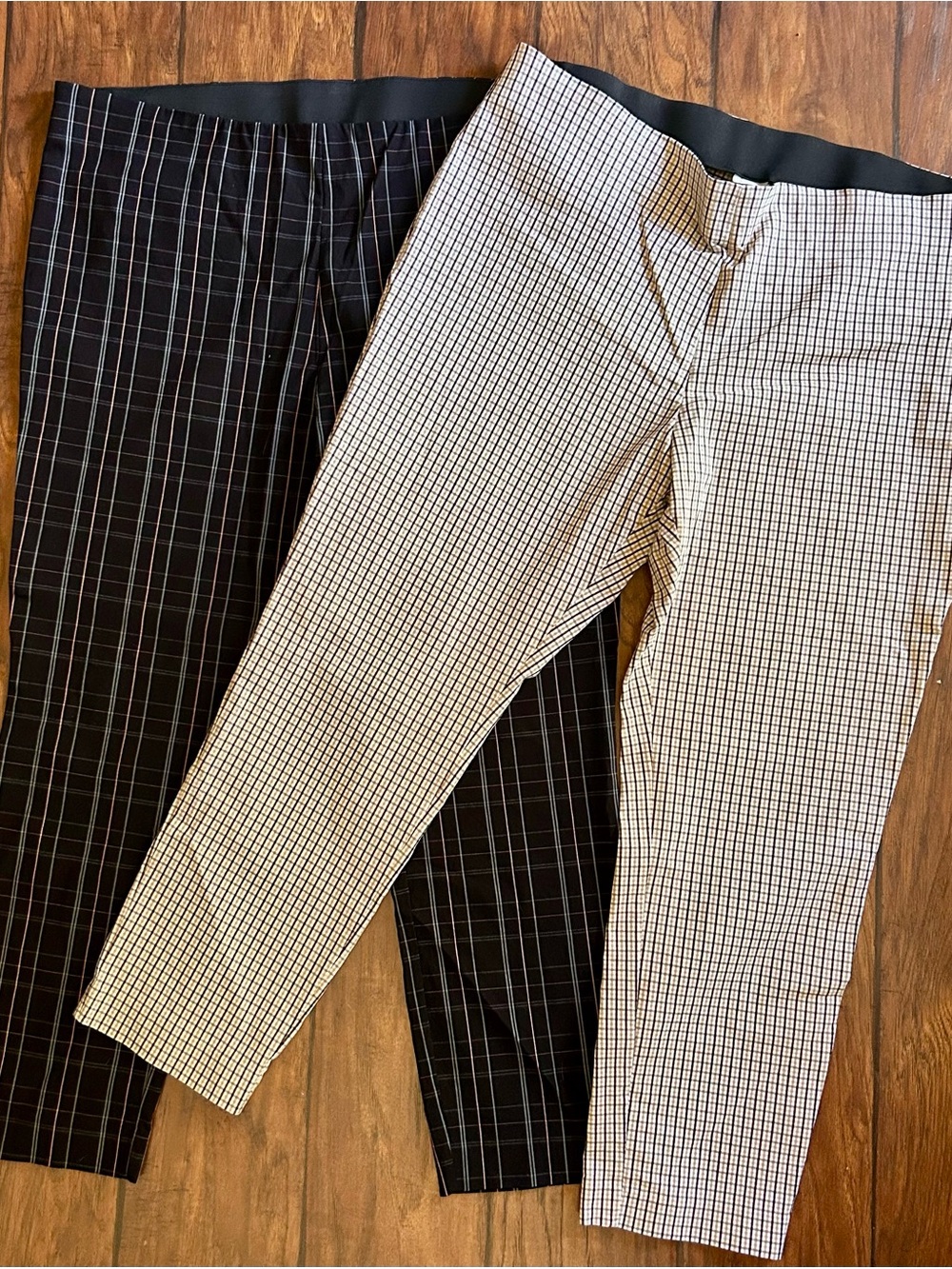 2 pair Women's Black & White Checkered Stretch Pants